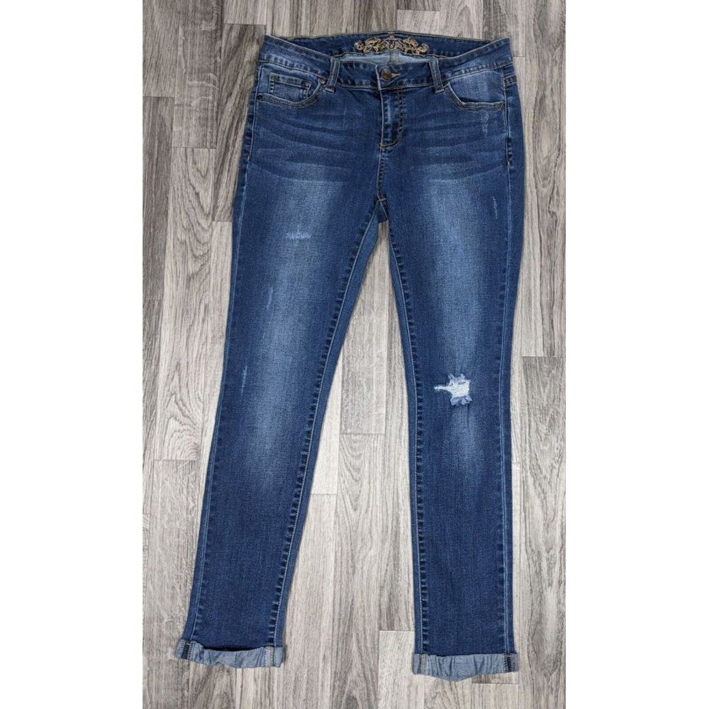 Wax Jeans Juniors Size 9 Distressed Cuffed Denim Blue Jeans‎
